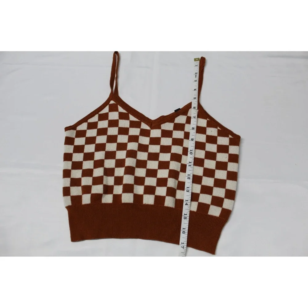 Say What? Women Rust Brown Checkered Knit Cami Top V-Neck Size M - Picture 8 of 8